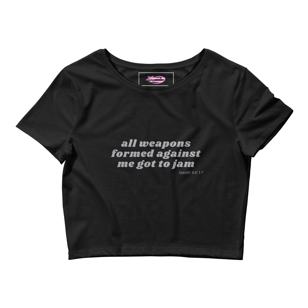 All weapons grey letter Crop Tee